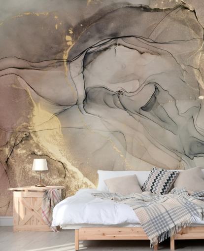 smoky grey and purple and gold marble effect wallpaper