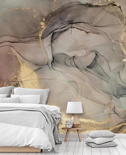 smoky grey and purple and gold marble effect wallpaper