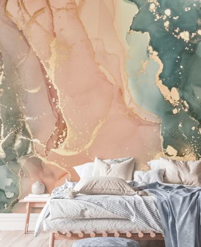 pastellfarger i rosa og grønn akvarell tapet veggmaleri kalt Pastel Hues for soverom, bad og kjøkken pastellfarger i rosa og grønn akvarell tapet veggmaleri kalt Pastel Hues for soverom, bad og kjøkken