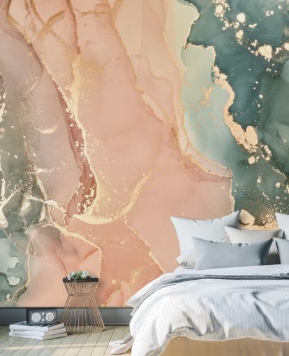 mural de papel de parede em aquarela em tons pastel em rosa e verde chamado Pastel Hues para quartos, banheiros e cozinhas
