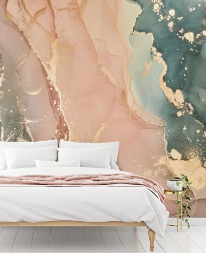 pastellfarger i rosa og grønn akvarell tapet veggmaleri kalt Pastel Hues for soverom, bad og kjøkken