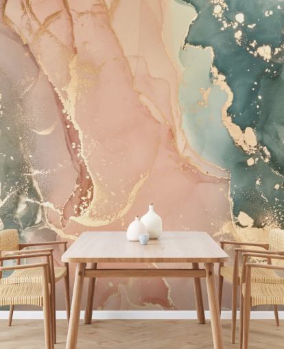 pastellfarger i rosa og grønn akvarell tapet veggmaleri kalt Pastel Hues for soverom, bad og kjøkken