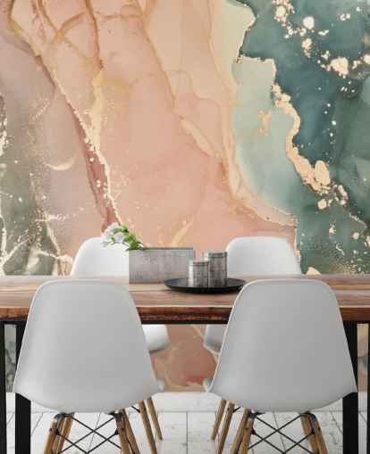 pastellfarger i rosa og grønn akvarell tapet veggmaleri kalt Pastel Hues for soverom, bad og kjøkken