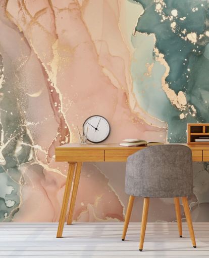 mural de papel pintado de acuarela en tonos pastel en rosa y verde llamado Pastel Hues para dormitorios, baños y cocinas