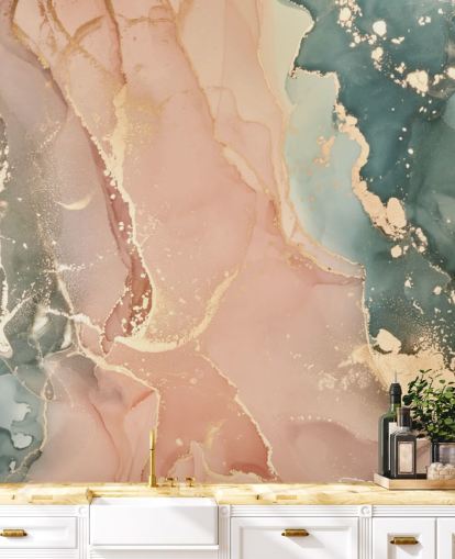 papier peint aquarelle aux tons pastel en rose et vert appelé Pastel Hues pour les chambres, les salles de bain et les cuisines