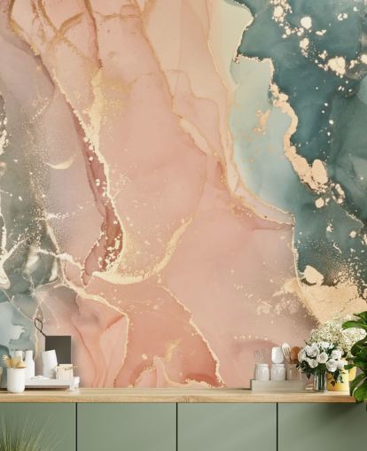 mural de papel de parede em aquarela em tons pastel em rosa e verde chamado Pastel Hues para quartos, banheiros e cozinhas