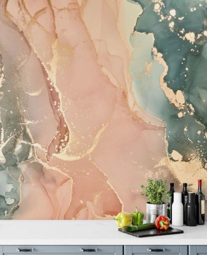 carta da parati murale ad acquerello dai toni pastello rosa e verde chiamata Pastel Hues per camere da letto, bagni e cucine