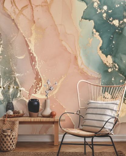 pastel tones in pink and green watercolour wallpaper mural called Pastel Hues for bedrooms, bathrooms and kitchens
