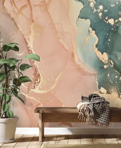 mural de papel pintado de acuarela en tonos pastel en rosa y verde llamado Pastel Hues para dormitorios, baños y cocinas