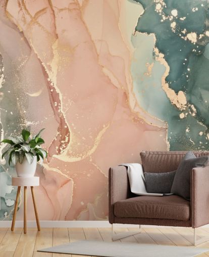 pastel tones in pink and green watercolor wallpaper mural called Pastel Hues for bedrooms, bathrooms and kitchens
