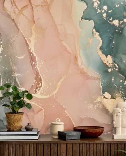 papier peint aquarelle aux tons pastel en rose et vert appelé Pastel Hues pour les chambres, les salles de bain et les cuisines