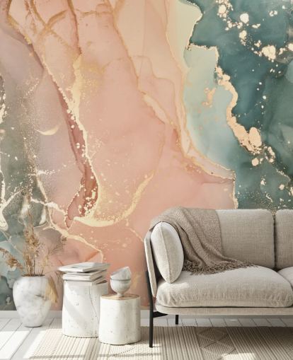 pastel tones in pink and green watercolor wallpaper mural called Pastel Hues for bedrooms, bathrooms and kitchens