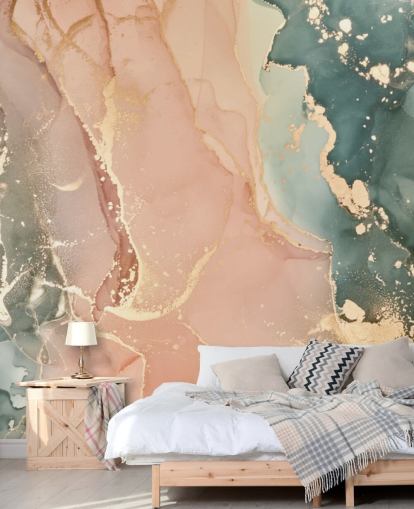 carta da parati murale ad acquerello dai toni pastello rosa e verde chiamata Pastel Hues per camere da letto, bagni e cucine