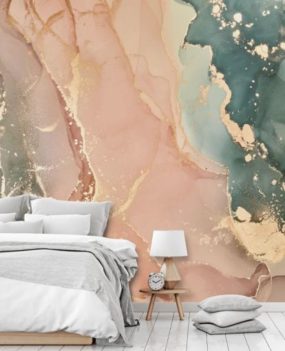 pastel tones in pink and green watercolour wallpaper mural called Pastel Hues for bedrooms, bathrooms and kitchens
