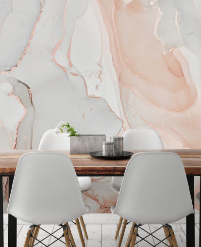 off white och persika rosa marmor tapeter