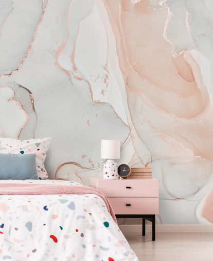 papier peint marbre blanc cassé et rose pêche