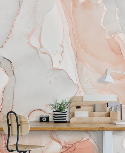 papel pintado de mármol blanco hueso y rosa melocotón