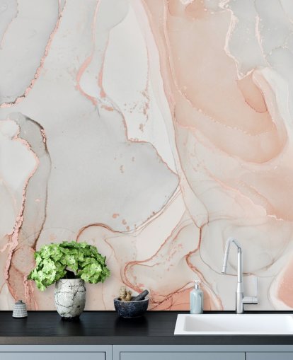 off white och persika rosa marmor tapeter