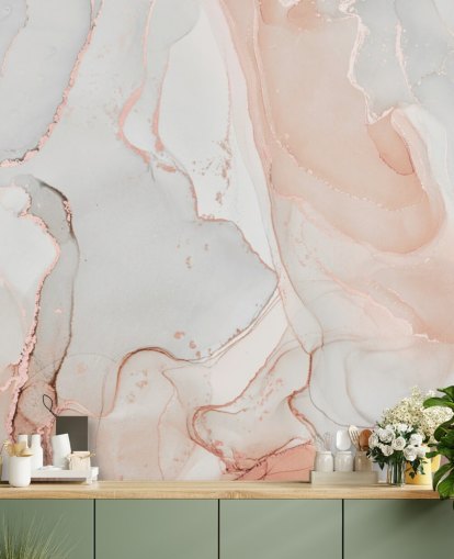 papel pintado de mármol blanco hueso y rosa melocotón