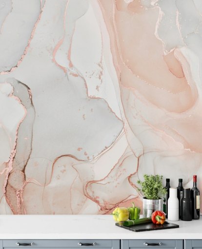 papier peint marbre blanc cassé et rose pêche