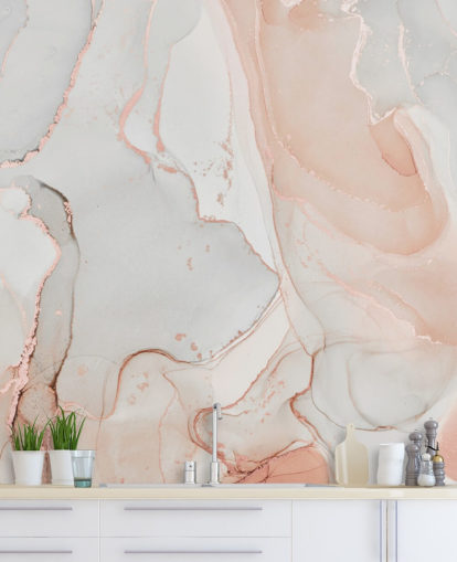 papel pintado de mármol blanco hueso y rosa melocotón