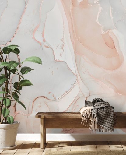 papier peint marbre blanc cassé et rose pêche