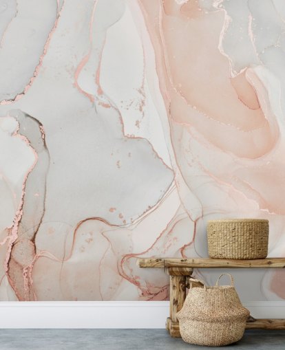 papel pintado de mármol blanco hueso y rosa melocotón