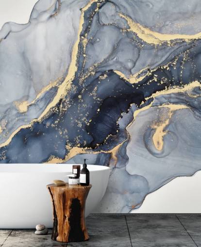carta da parati murale in marmo blu scuro e oro personalizzabile chiamata Beautiful Blue per cucine o bagni