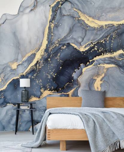 mörkblå och guld anpassningsbar marmor tapetväggmålning kallad Beautiful Blue för kök eller badrum mörkblå och guld anpassningsbar marmor tapetväggmålning kallad Beautiful Blue för kök eller badrum