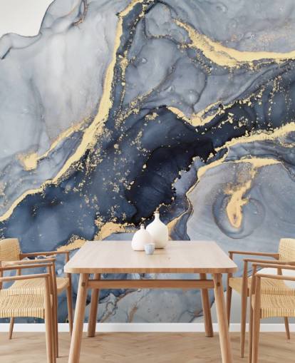 donkerblauwe en gouden aanpasbare marmeren behangmuurschildering genaamd Beautiful Blue voor keukens of badkamers donkerblauwe en gouden aanpasbare marmeren behangmuurschildering genaamd Beautiful Blue voor keukens of badkamers