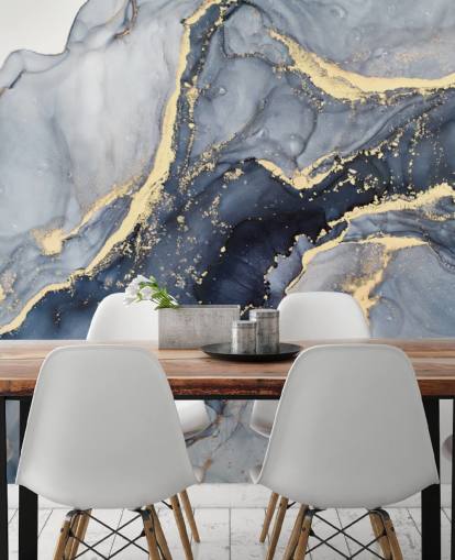 carta da parati murale in marmo blu scuro e oro personalizzabile chiamata Beautiful Blue per cucine o bagni