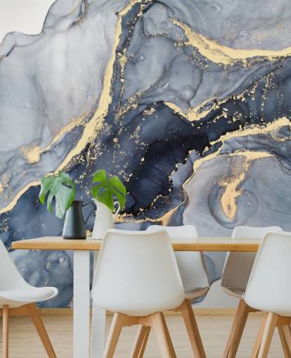 carta da parati murale in marmo blu scuro e oro personalizzabile chiamata Beautiful Blue per cucine o bagni