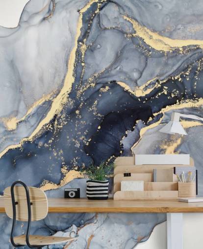 dark blue and gold customisable marble wallpaper mural called Beautiful Blue for kitchens or bathrooms
