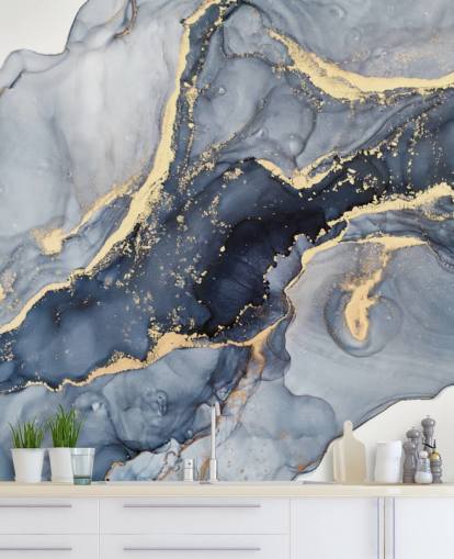 dark blue and gold customisable marble wallpaper mural called Beautiful Blue for kitchens or bathrooms