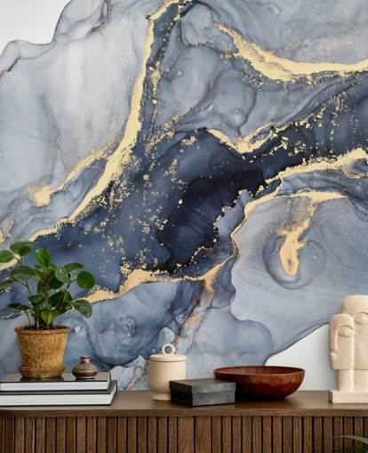 Wandbild aus Marmor in Dunkelblau und Gold, personalisierbar, mit dem Namen Beautiful Blue, für Küchen oder Badezimmer