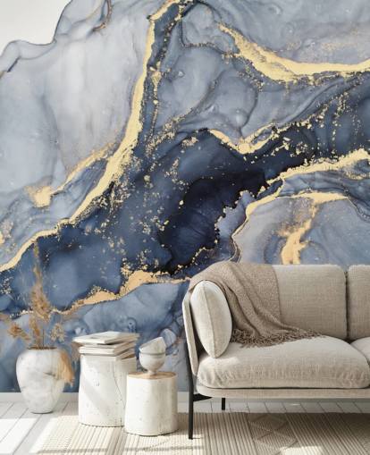 Wandbild aus Marmor in Dunkelblau und Gold, personalisierbar, mit dem Namen Beautiful Blue, für Küchen oder Badezimmer