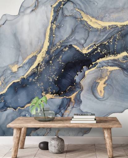 mörkblå och guld anpassningsbar marmor tapetväggmålning kallad Beautiful Blue för kök eller badrum mörkblå och guld anpassningsbar marmor tapetväggmålning kallad Beautiful Blue för kök eller badrum