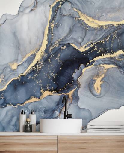 carta da parati murale in marmo blu scuro e oro personalizzabile chiamata Beautiful Blue per cucine o bagni
