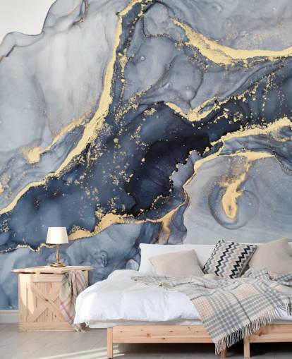 dark blue and gold customisable marble wallpaper mural called Beautiful Blue for kitchens or bathrooms