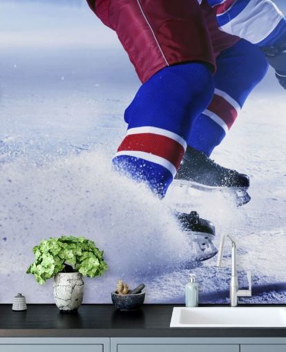 mural de pared de hockey sobre hielo personalizable llamado Ice Hockey Ice para clubes deportivos y dormitorios infantiles
