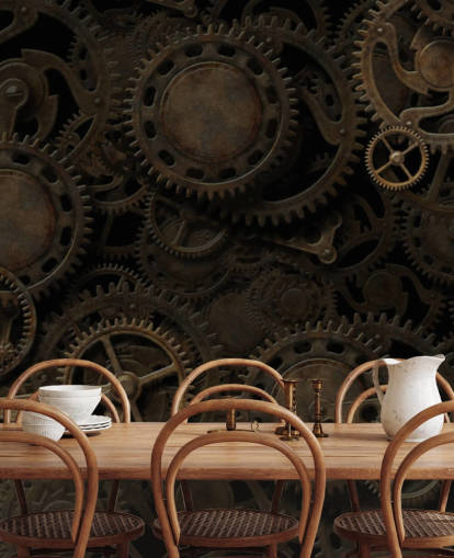dark steampunk cogs behang