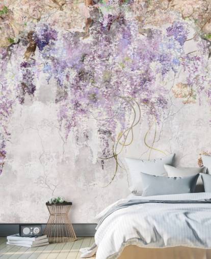violetti värinen wisteria betonitehoste seinä tapetti