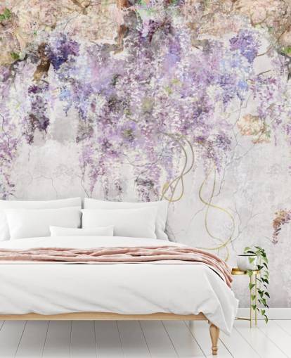 Papier peint effet béton glycine violette