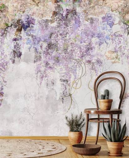 Papier peint effet béton glycine violette