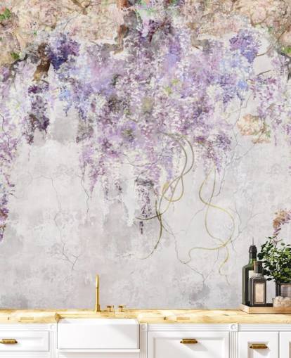 Papier peint effet béton glycine violette