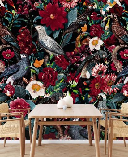 papel pintado loro oscuro y flor papel pintado loro oscuro y flor
