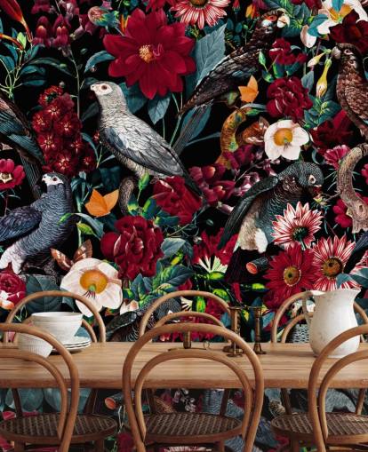 dark parrot and flower wallpaper