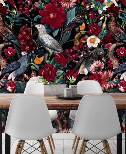 dark parrot and flower wallpaper dark parrot and flower wallpaper