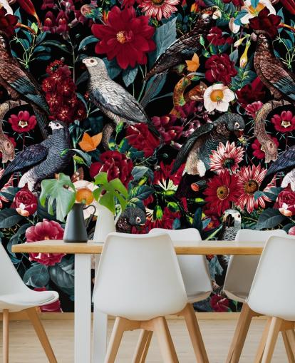 dark parrot and flower wallpaper