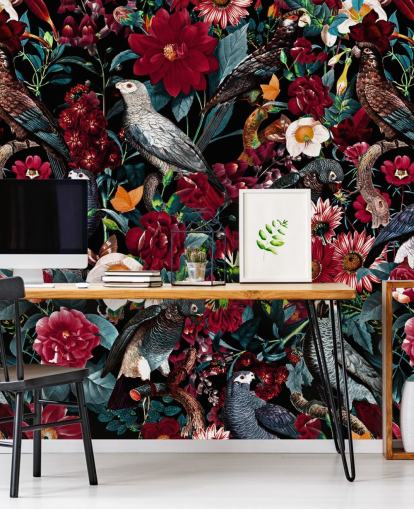 dark parrot and flower wallpaper dark parrot and flower wallpaper